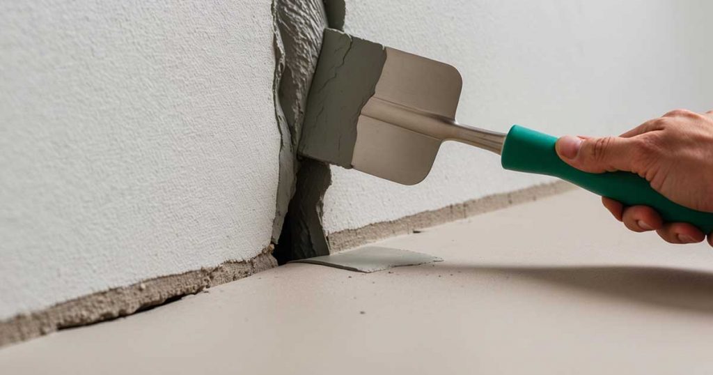 Applying hydraulic cement to repair cracks in a crumbling basement wall, Depend Exteriors repair solution