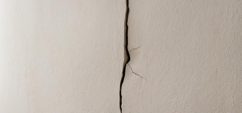 A close-up of a smooth stucco wall with a repaired hairline crack, demonstrating seamless blending by Depend Exteriors.