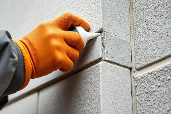 A close-up of a professional applying EIFS-compatible sealant to the joints to prevent water infiltration and ensure the system's durability.