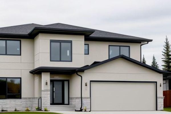 A newly finished EIFS stucco exterior on a modern home in Strathcona County, installed by Depend Exteriors. The image shows a clean, insulated finish designed for Alberta's climate, highlighting durability, moisture resistance, and curb appeal.