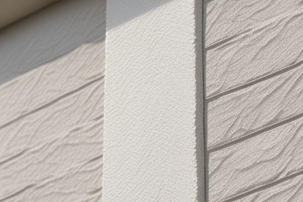 EIFS stucco patch and repair on a home in River Valley Walterdale, Edmonton, featuring new base coat application with mesh integration beside existing textured surface.